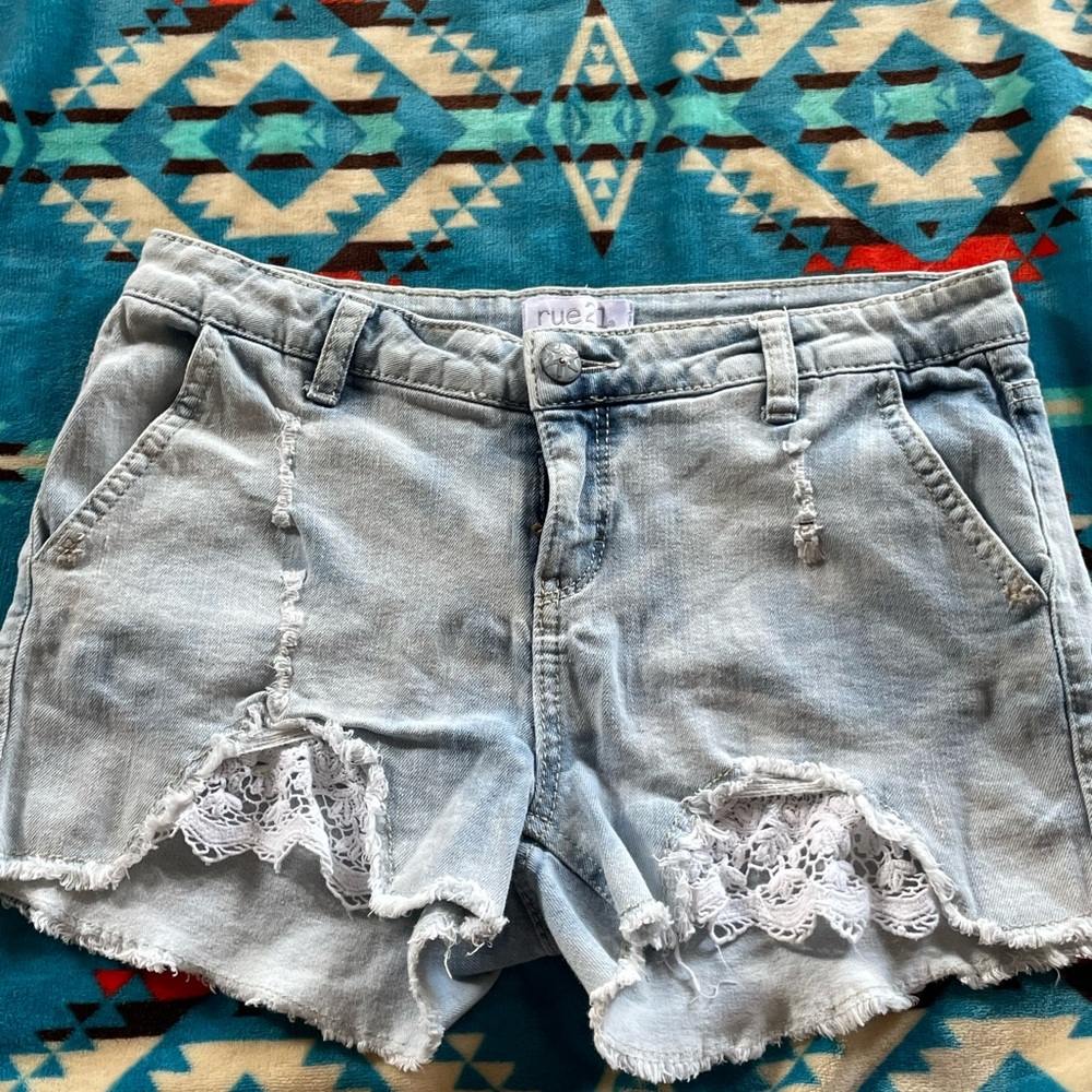 Rue 21 ripped and laced jean shorts